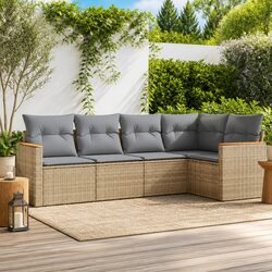 5-Piece Modular Outdoor Sofa Set in Beige with Cushions