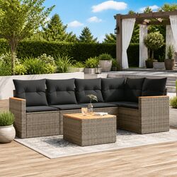 6-Piece Outdoor Furniture Set: Grey Rattan and Steel