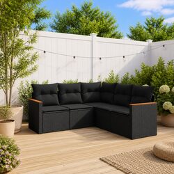 5 Piece Modular Garden Sofa Set - Black PE Rattan