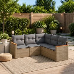 5 Piece Outdoor Sofa Set Specifications: Beige Modular Design