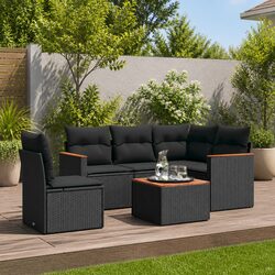 Garden Sofa Set 6 Piece Outdoor Furniture Patio Lounge Black Poly Rattan Modular
