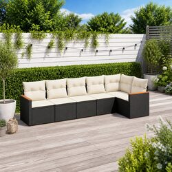 6-Piece Black Garden Sofa Set with Modular Design