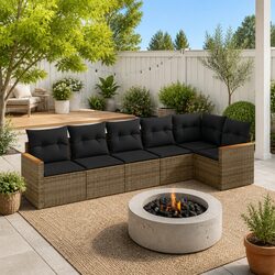 Specifications of 6-Piece Outdoor Sofa Set: Grey Poly Rattan