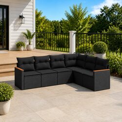 6-Piece Black Modular Garden Sofa Set for Outdoors