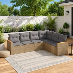 Garden Sofa Set 6 Piece Outdoor Furniture Patio Lounge Beige Cushions Modular