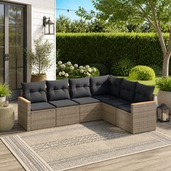 6-Piece Garden Sofa Set: Grey PE Rattan, Steel Frame