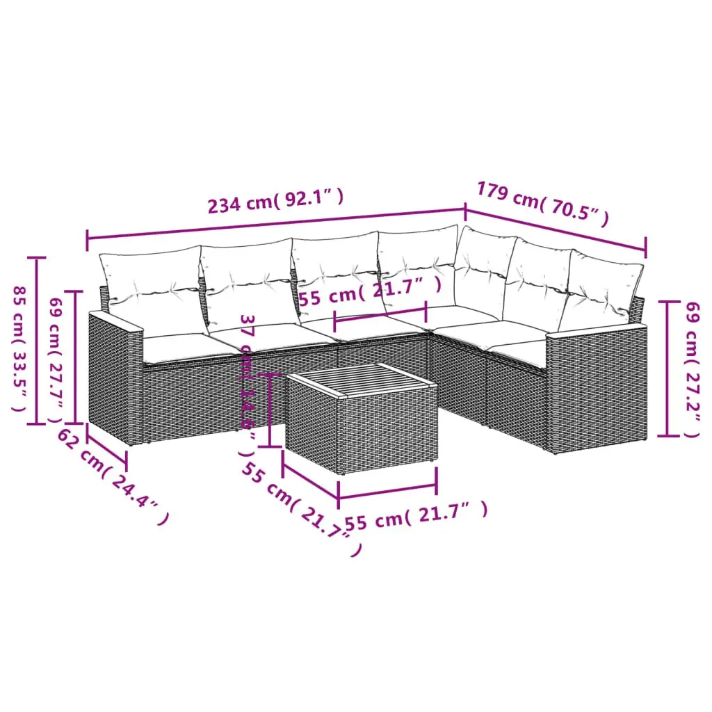Garden Sofa Set 7 Pieces Grey Poly Rattan