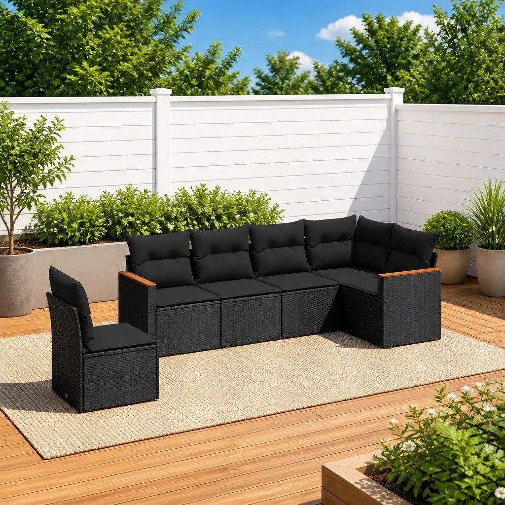Garden Sofa Set Outdoor Patio Furniture 6 Piece Black Rattan