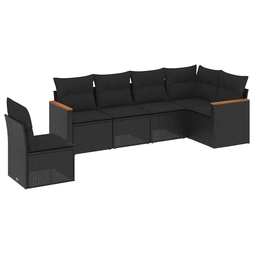 Garden Sofa Set Outdoor Patio Furniture 6 Piece Black Rattan