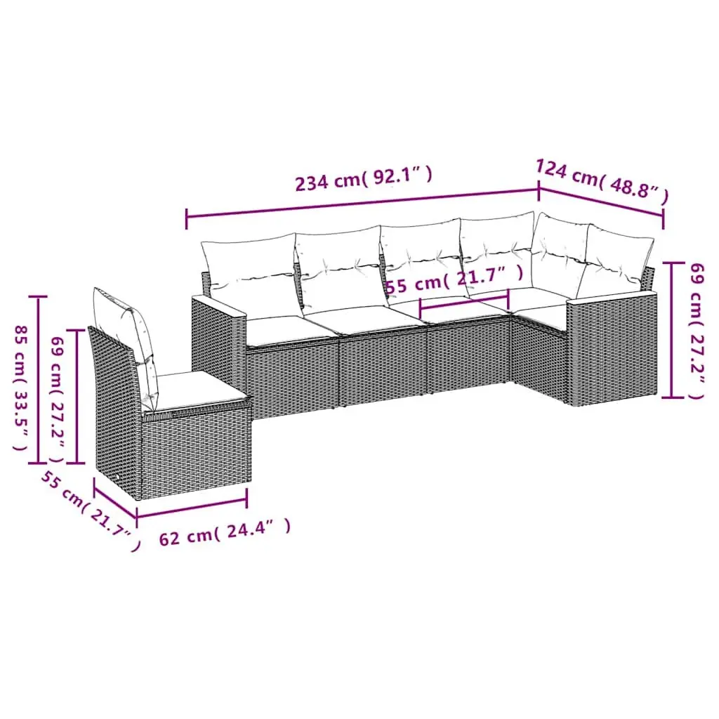 Garden Sofa Set Outdoor Patio Furniture 6 Piece Black Rattan
