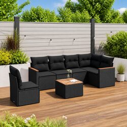 7 Piece Garden Sofa Set with Cushions Black Poly Rattan Outdoor Furniture