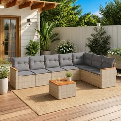 Garden Sofa Set Specifications: 8 Pieces in Beige