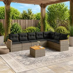 Garden Sofa Set 8 Piece Outdoor Furniture Grey Poly Rattan Patio Lounge Seating