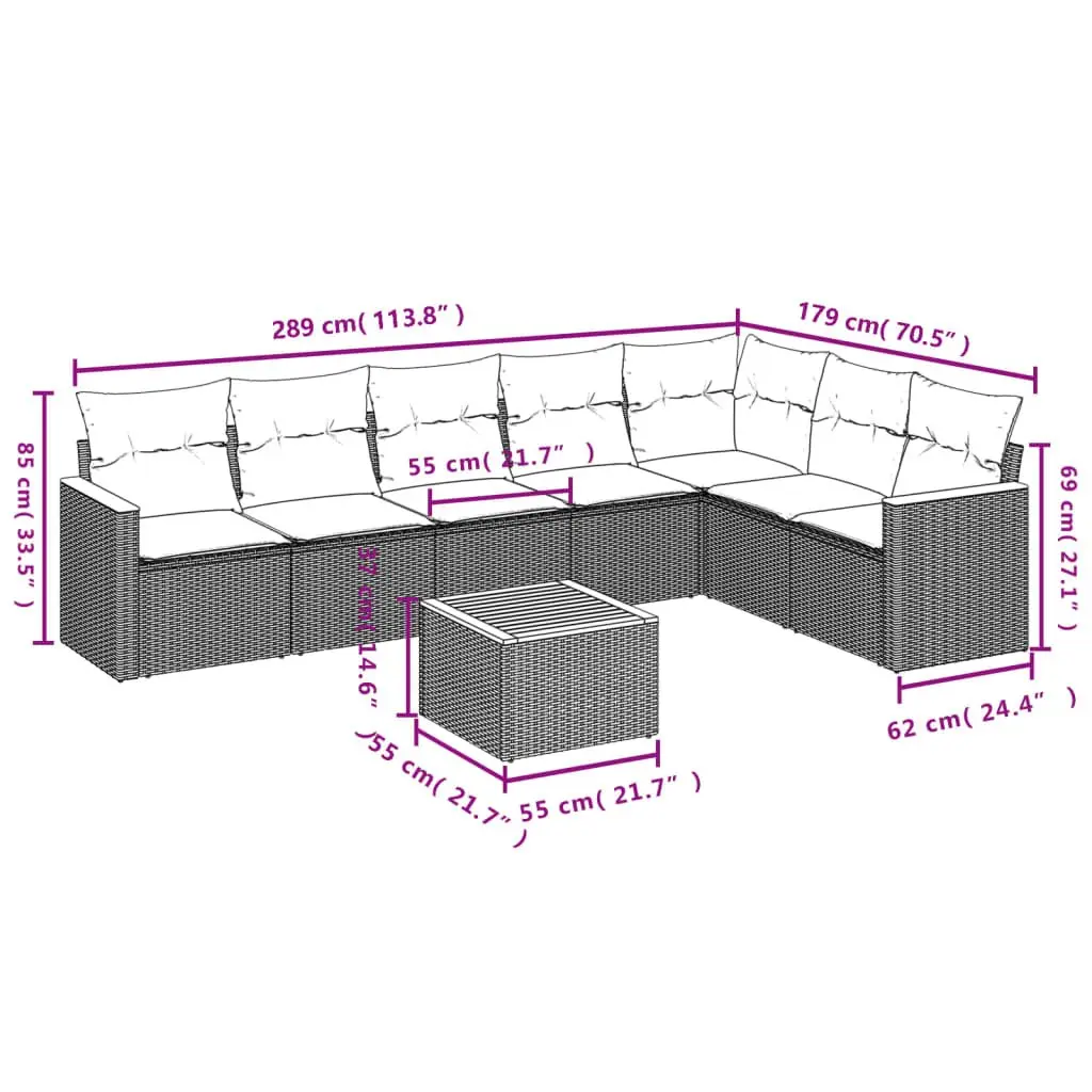 Garden Sofa Set Outdoor Furniture 8 Piece Grey Poly Rattan Patio Lounge Seating