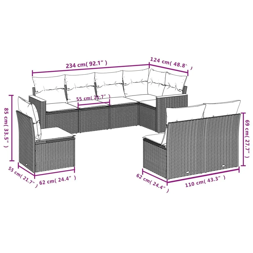 Garden Sofa Set 8 Piece Black Outdoor Furniture Patio Lounge