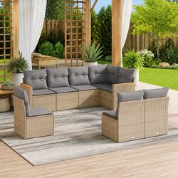 8 Piece Garden Sofa Set in Beige with Powder-Coated Frame