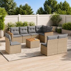 9 Piece Garden Sofa Set: Beige Poly Rattan, Steel Frame