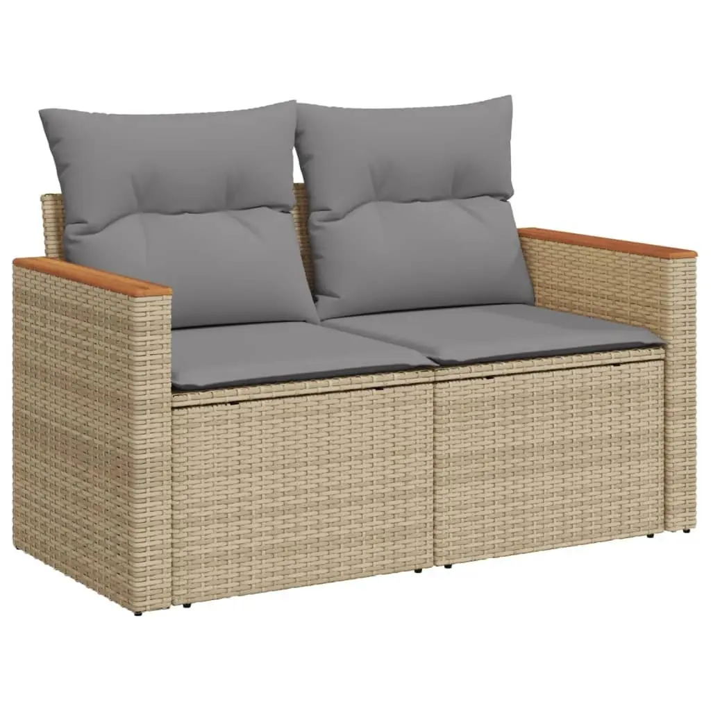 Garden Sofa Set 9 Piece Outdoor Furniture Patio Beige Poly Rattan Cushions