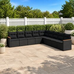 9 Piece Modular Outdoor Sofa Set in Black Rattan