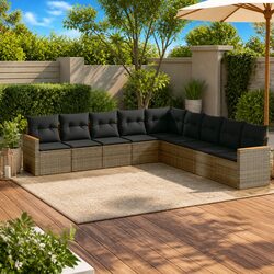 9-Piece Outdoor Sofa Set: Grey, Modular Design, PE Rattan