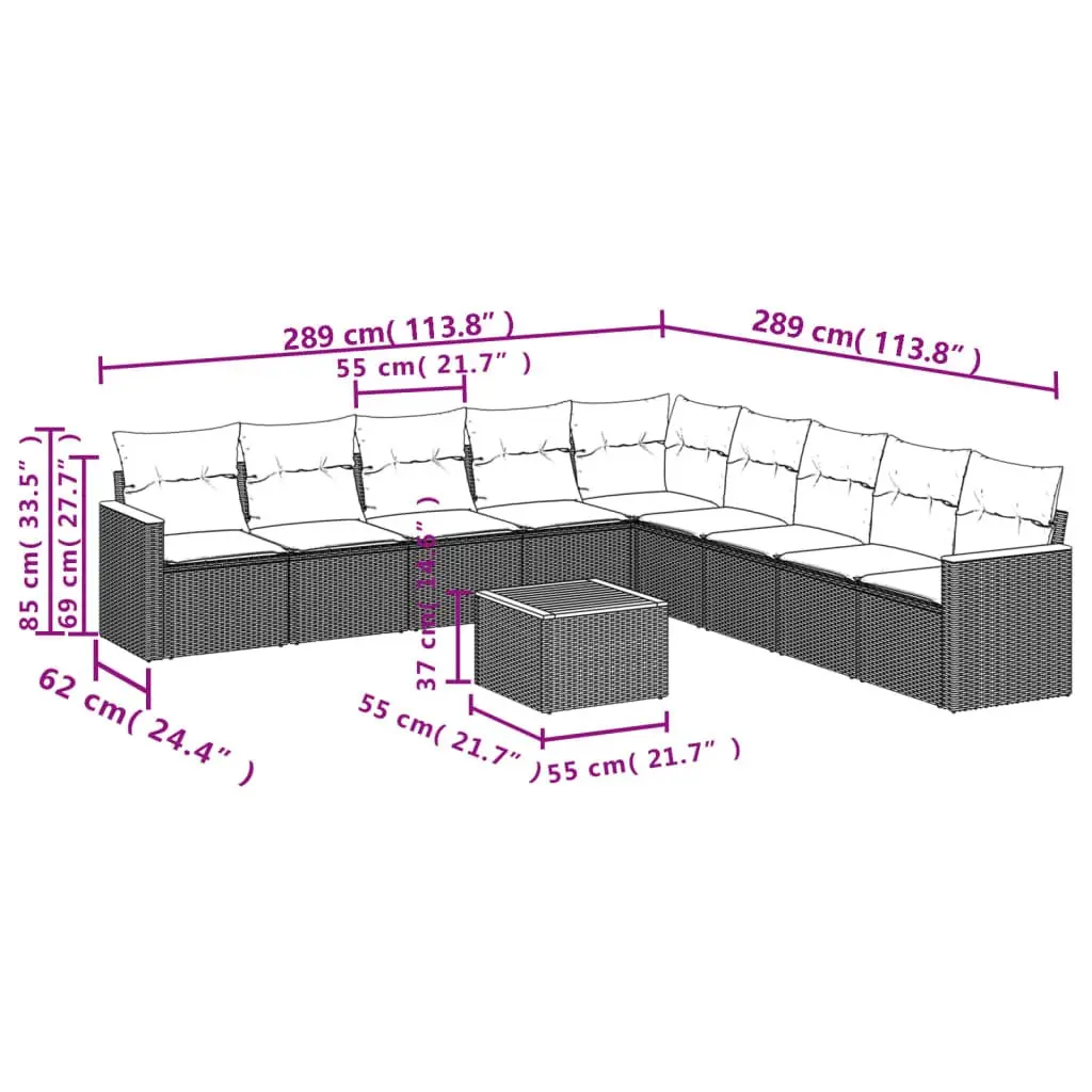Garden Sofa Set 10 Piece Outdoor Furniture Patio Grey Poly Rattan Modular
