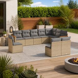 Garden Sofa Set 10 Piece Outdoor Patio Furniture Modular Beige Cushions