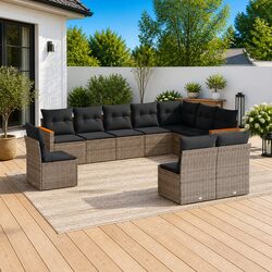 Garden Sofa Set 10 Piece Outdoor Furniture Grey Modular Seating with Cushions