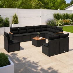 Garden Sofa Set 11 Piece Outdoor Patio Furniture Black Poly Rattan Modular
