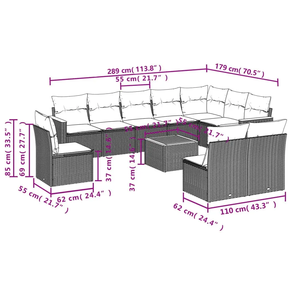 Garden Sofa Set 11 Piece Outdoor Furniture Grey Patio Seating
