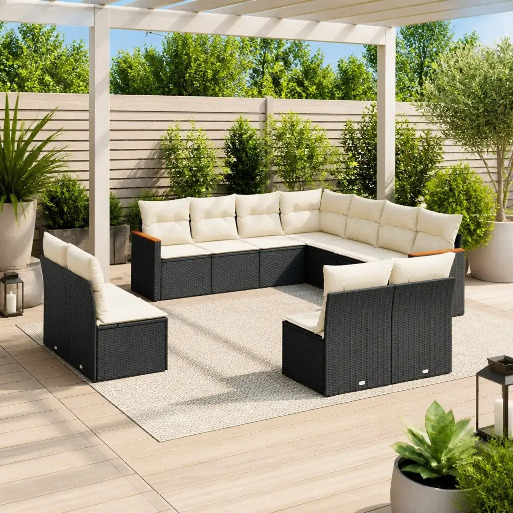 Garden Sofa Set 11 Pieces Outdoor Patio Furniture Black Modular Seating