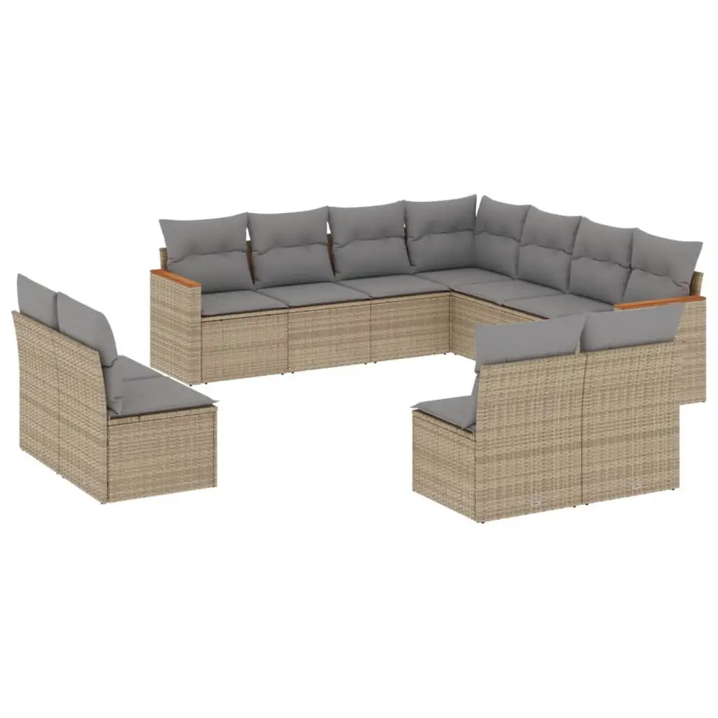 Garden Sofa Set Outdoor Furniture 11 Piece Beige Rattan Patio Lounge