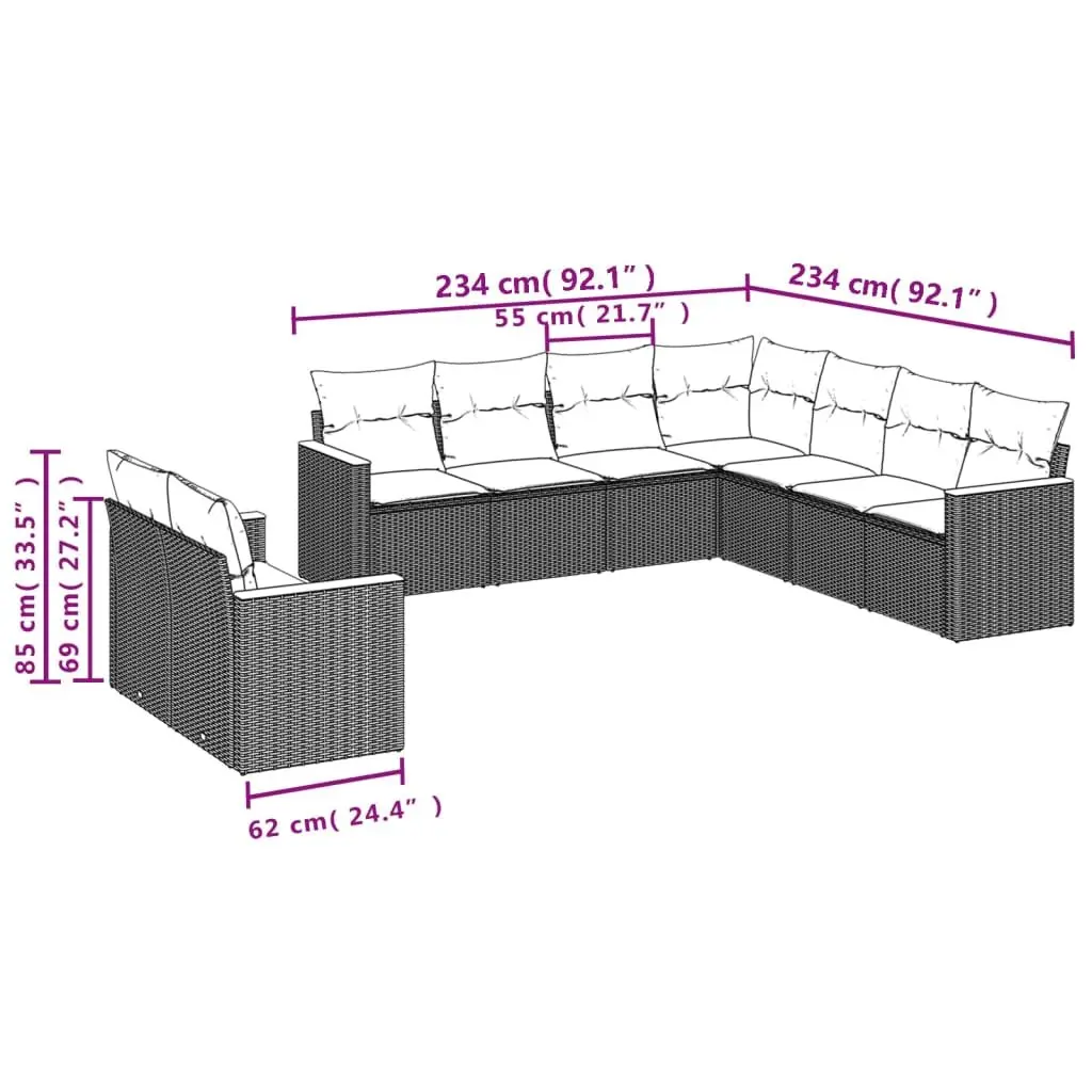 Garden Sofa Set 9 Piece Outdoor Furniture Patio Grey Poly Rattan Modular Lounge