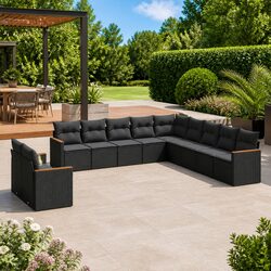 Garden Sofa Set 11 Piece Outdoor Furniture Patio Lounge Black Modular
