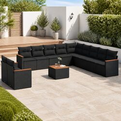 12 Piece Garden Sofa Set - Black with Acacia Top and Cushions