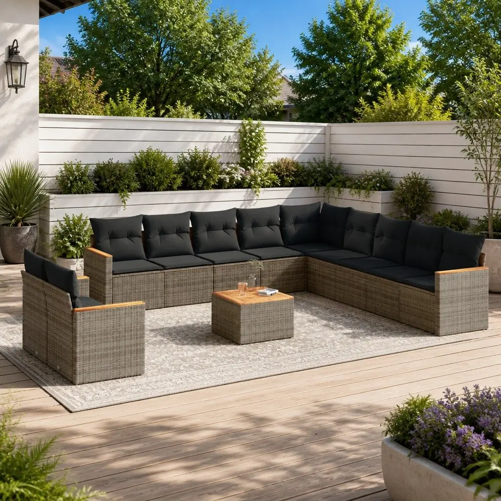 Garden Sofa Set Outdoor Furniture Modular 12 Piece Grey Poly Rattan