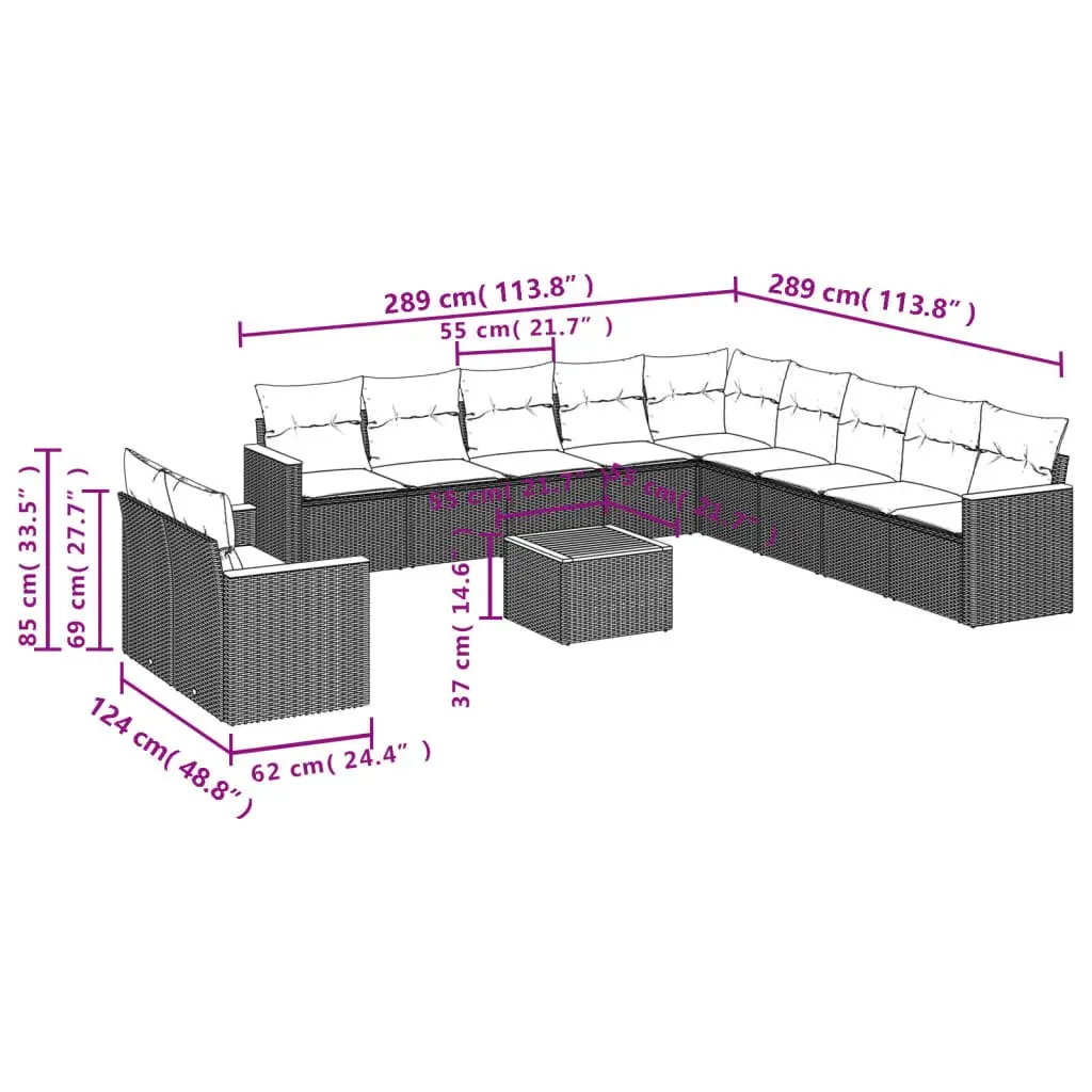 Garden Sofa Set Outdoor Furniture Modular 12 Piece Grey Poly Rattan
