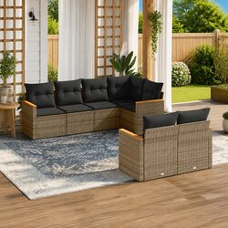 7 Piece Garden Sofa Set: Grey Rattan with Steel Frame