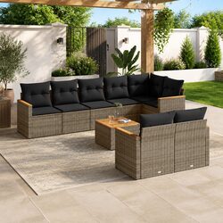 Garden Sofa Set 9 Piece Outdoor Furniture Grey Poly Rattan Patio Seating Modular
