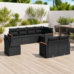 Garden Sofa Set 8 Piece Outdoor Furniture Patio Seating Black with Cushions