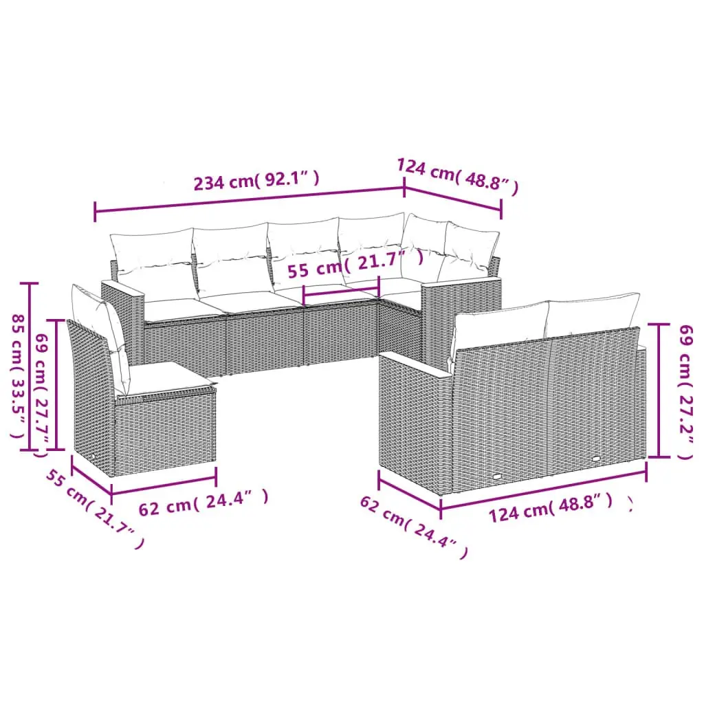 Garden Sofa Set 8 Piece Outdoor Furniture Patio Seating Black