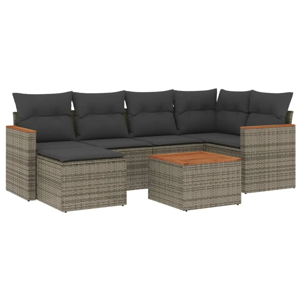 7 Piece Garden Sofa Set Outdoor Patio Furniture Grey Poly Rattan with Cushions