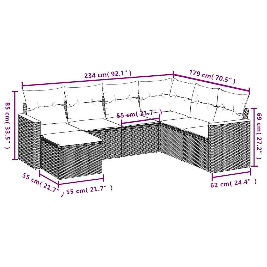 Outdoor Garden Sofa Set 7 Piece Patio Furniture Black Rattan Cushions