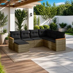 Garden Sofa Set: 7 Pieces, Grey, Modular Design