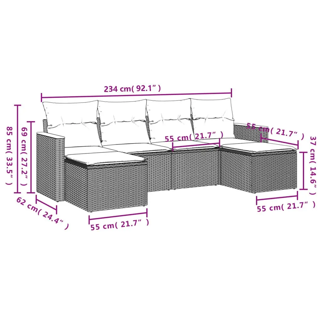 Grey 6 Piece Garden Sofa Set