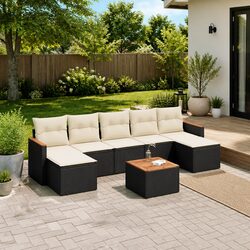 Garden Sofa Set 8 Piece Black Outdoor Patio Furniture Modular Rattan Cushions
