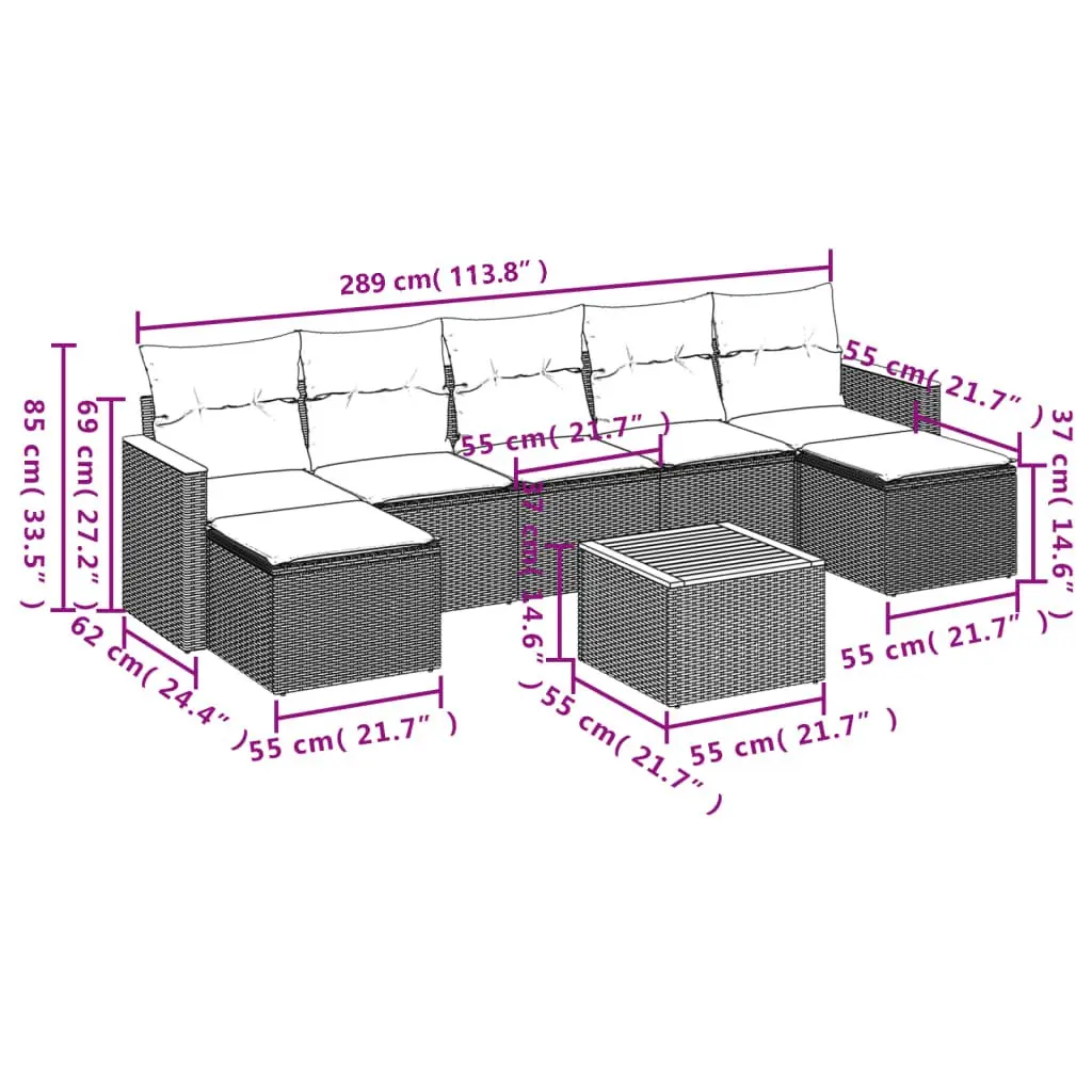 Garden Sofa Set 8 Piece Outdoor Furniture Patio Seating Grey Poly Rattan