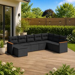 Black 8-Piece Modular Garden Sofa Set with Cushions