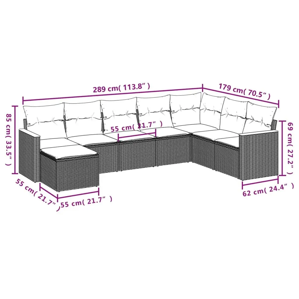 Garden Sofa Set 8 Piece Outdoor Furniture Patio Seating Grey Cushions Modular