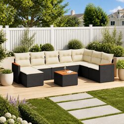 9-Piece Outdoor Sofa Set - Modular Black Furniture
