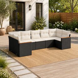 Garden Sofa Set 7 Piece with Steel Frame and Rattan